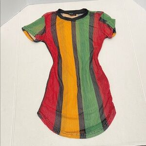 LOVE ❤️ RASTA FISHNET BEACH COVER UP SWIM COVER SMALL